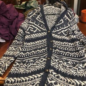 Lucky Brand Navy and White Cardigan Sweater